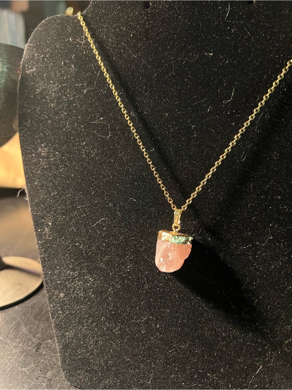 Raw Rose Quartz Gold-Dipped Crystal Pendant Necklace - Picture 4 of 5